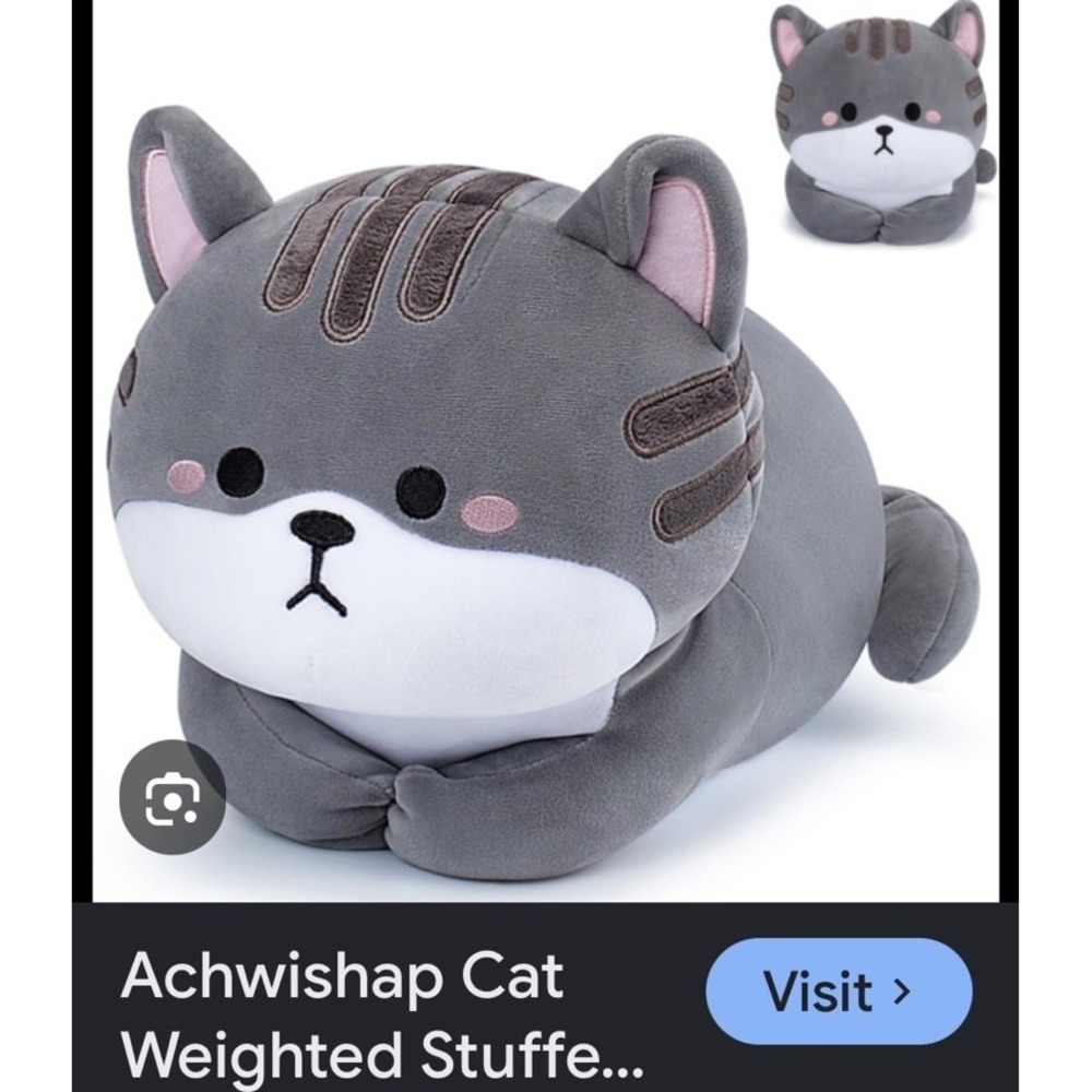 Achwishap Weighted Grey Cat Stuffed Animal 3lbs NEW - Picture 2 of 3
